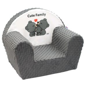 NEW BABY - Detské kreslo z Minky Cute Family sivé - detská stolička - detská pohovka - detske kresielko - detske kreslo - mini pohovka - kresielko pre deti - molitanove kresielko - detske kresla